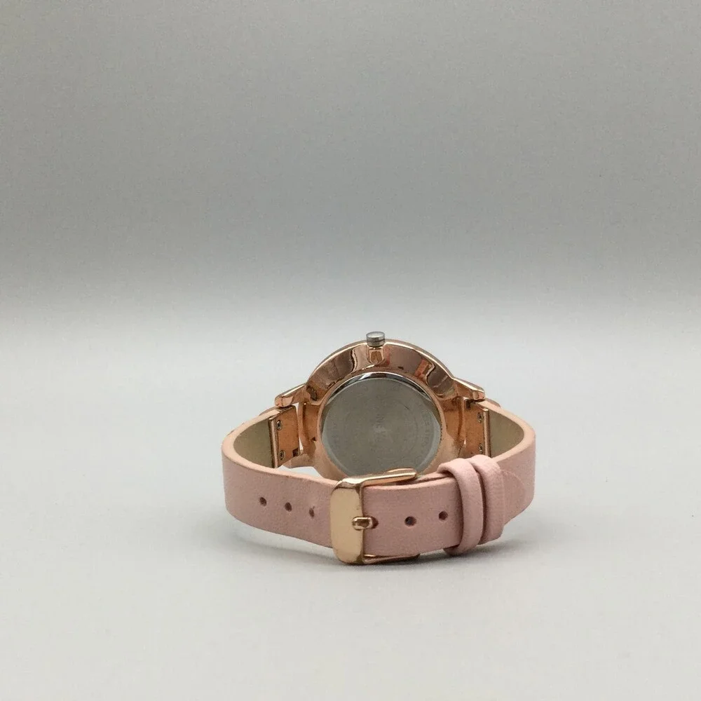 Nine West Womens Watch 38mm Floral Rose Gold Pink Leather NW/2044 New Battery